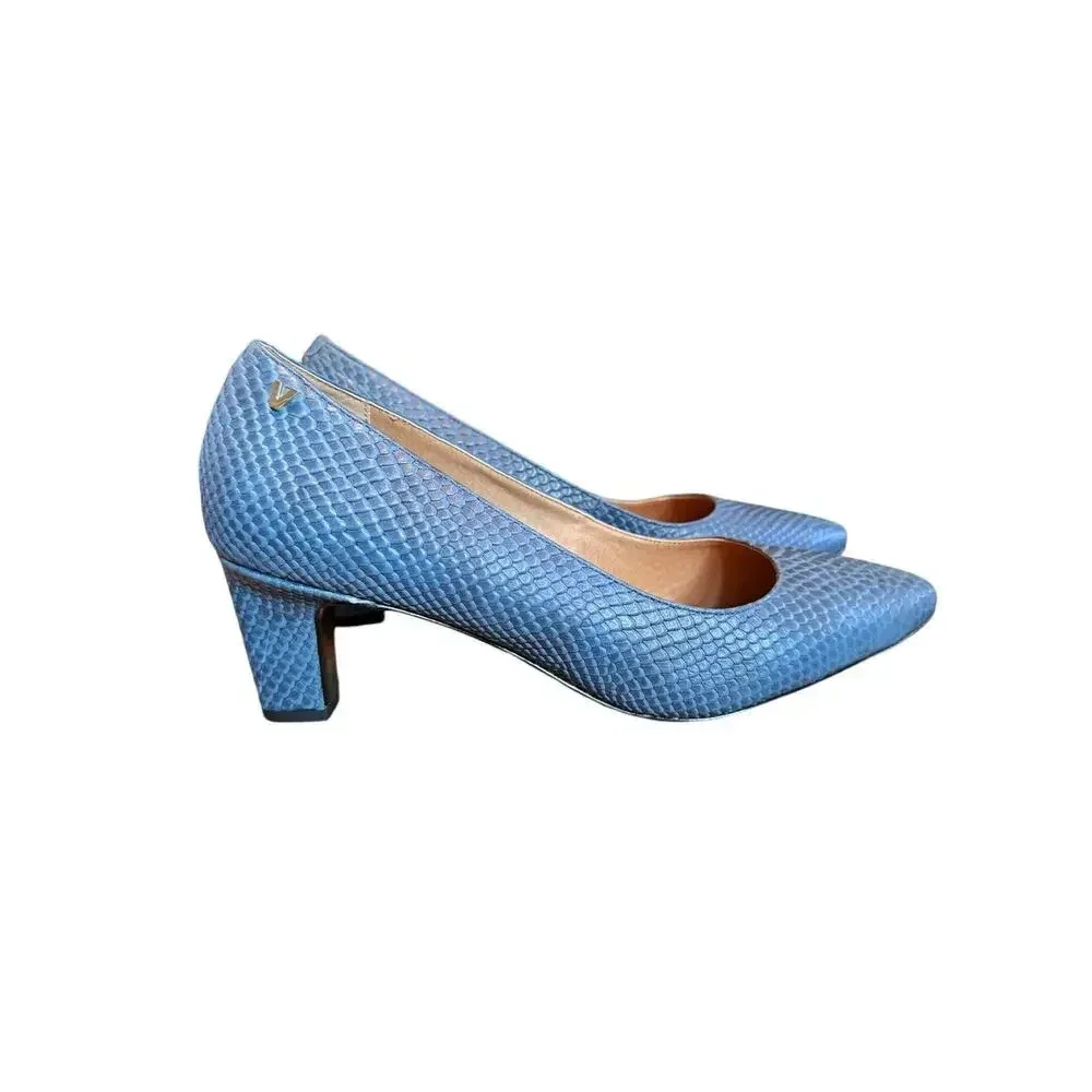 Vionic 8 blue croc embossed comfort pump 2in heel classic updated unique - Picture 1 of 9